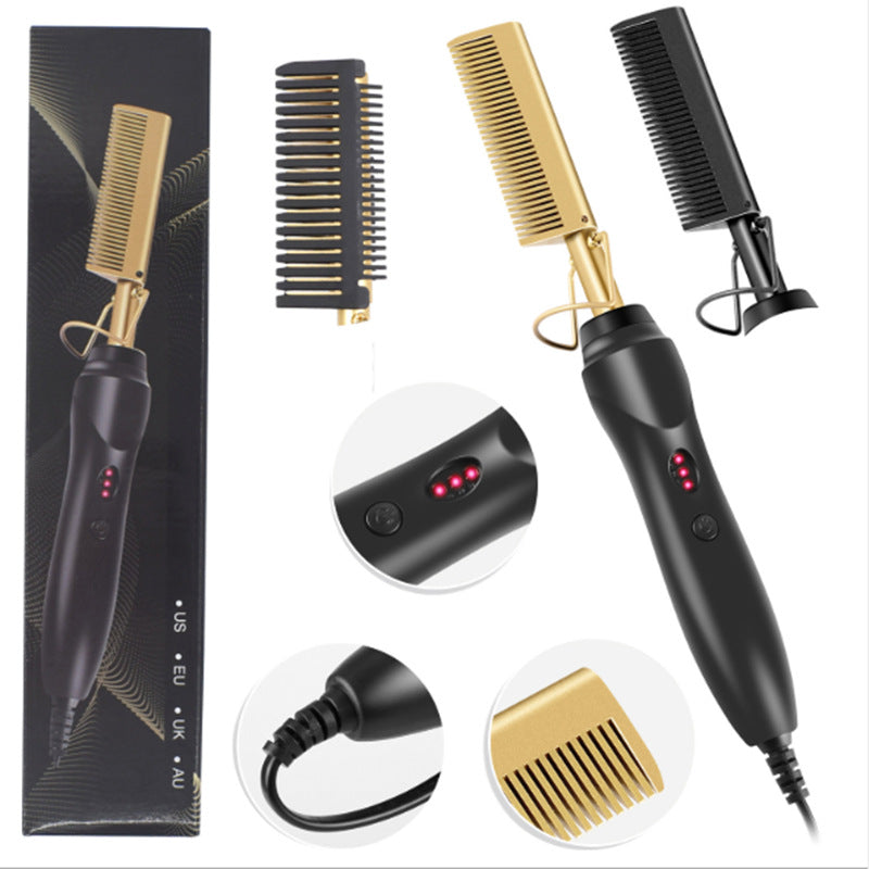 Electric Hair Styling Comb for Straightening and Curling, Suitable for Dry and Wet Hair, Dual-Purpose with Copper Technology