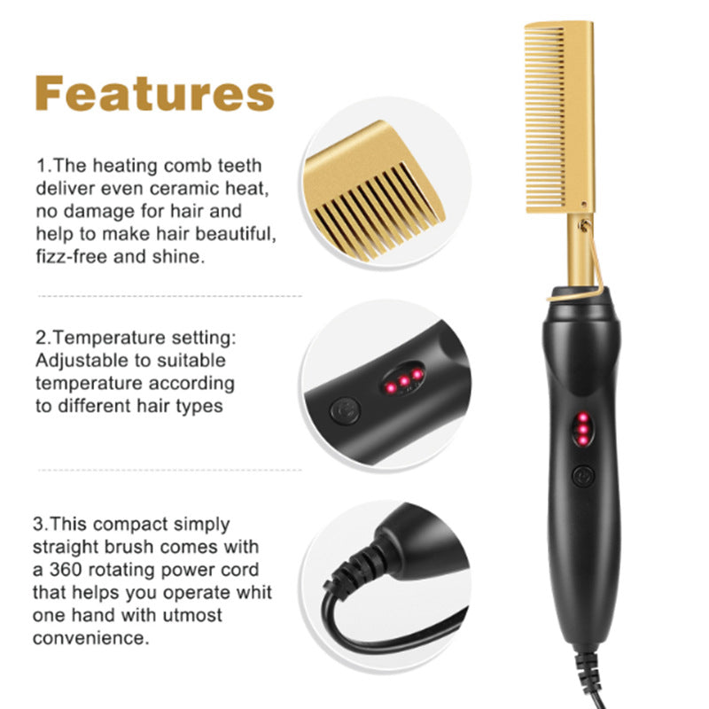 Electric Hair Styling Comb for Straightening and Curling, Suitable for Dry and Wet Hair, Dual-Purpose with Copper Technology