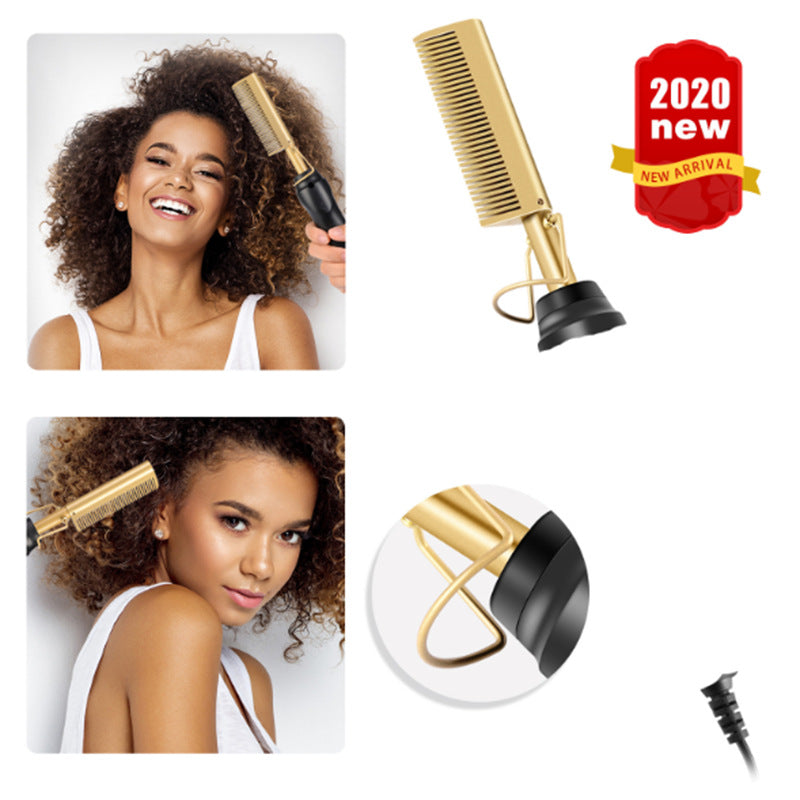 Electric Hair Styling Comb for Straightening and Curling, Suitable for Dry and Wet Hair, Dual-Purpose with Copper Technology