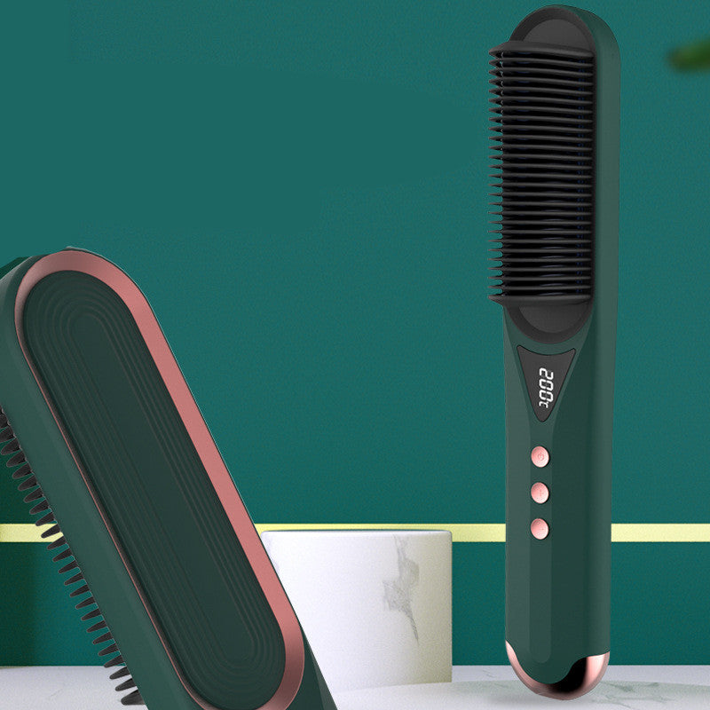 GREEN Beard Comb Beard Hair Straightener Brush Hot Comb Curling Iron