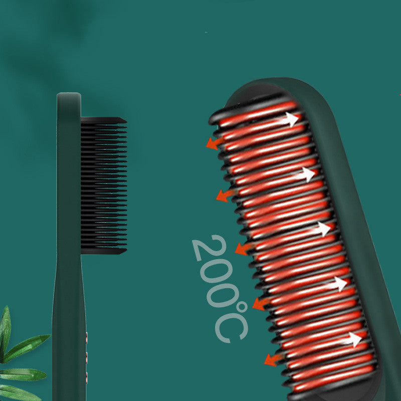 GREEN Beard Comb Beard Hair Straightener Brush Hot Comb Curling Iron