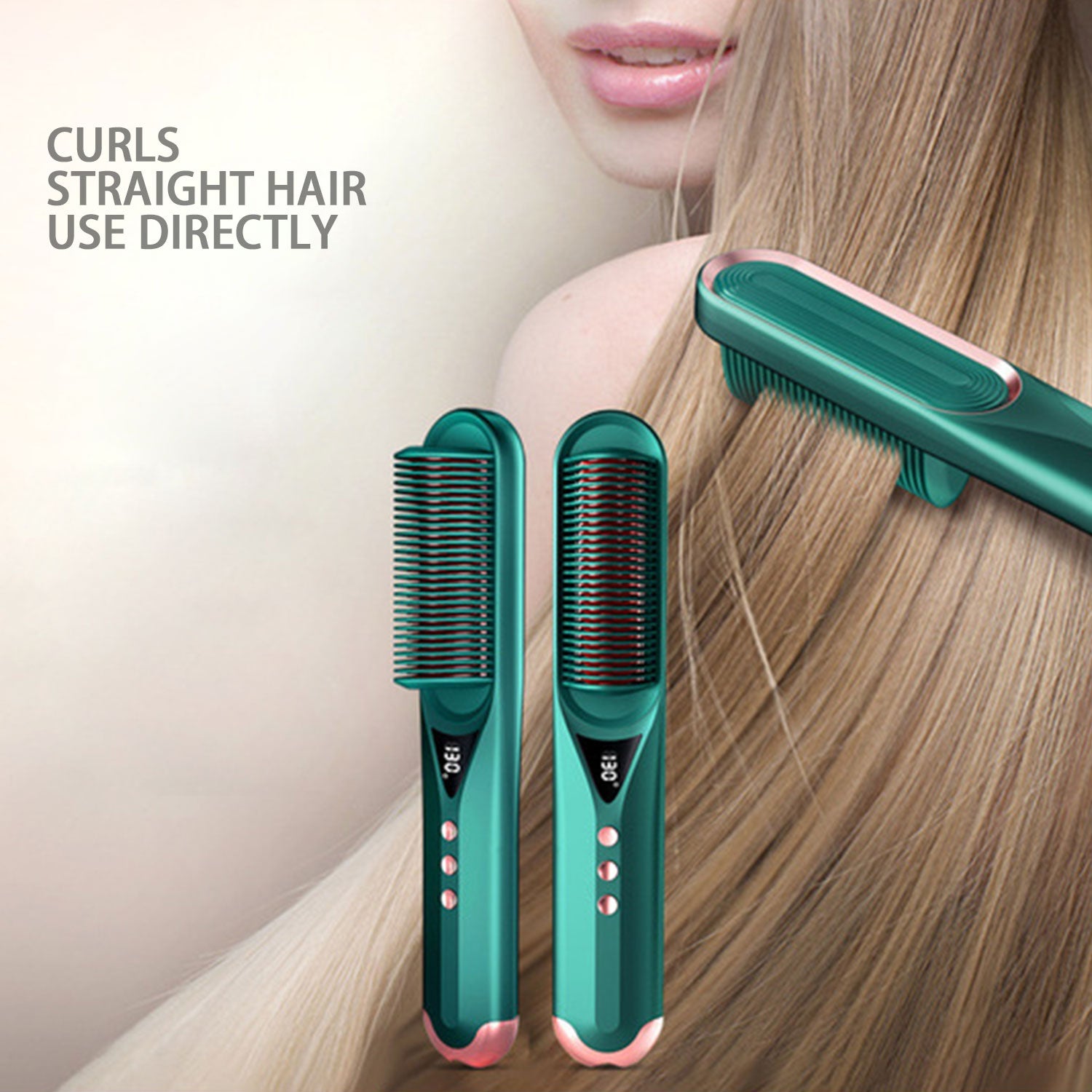 GREEN Beard Comb Beard Hair Straightener Brush Hot Comb Curling Iron