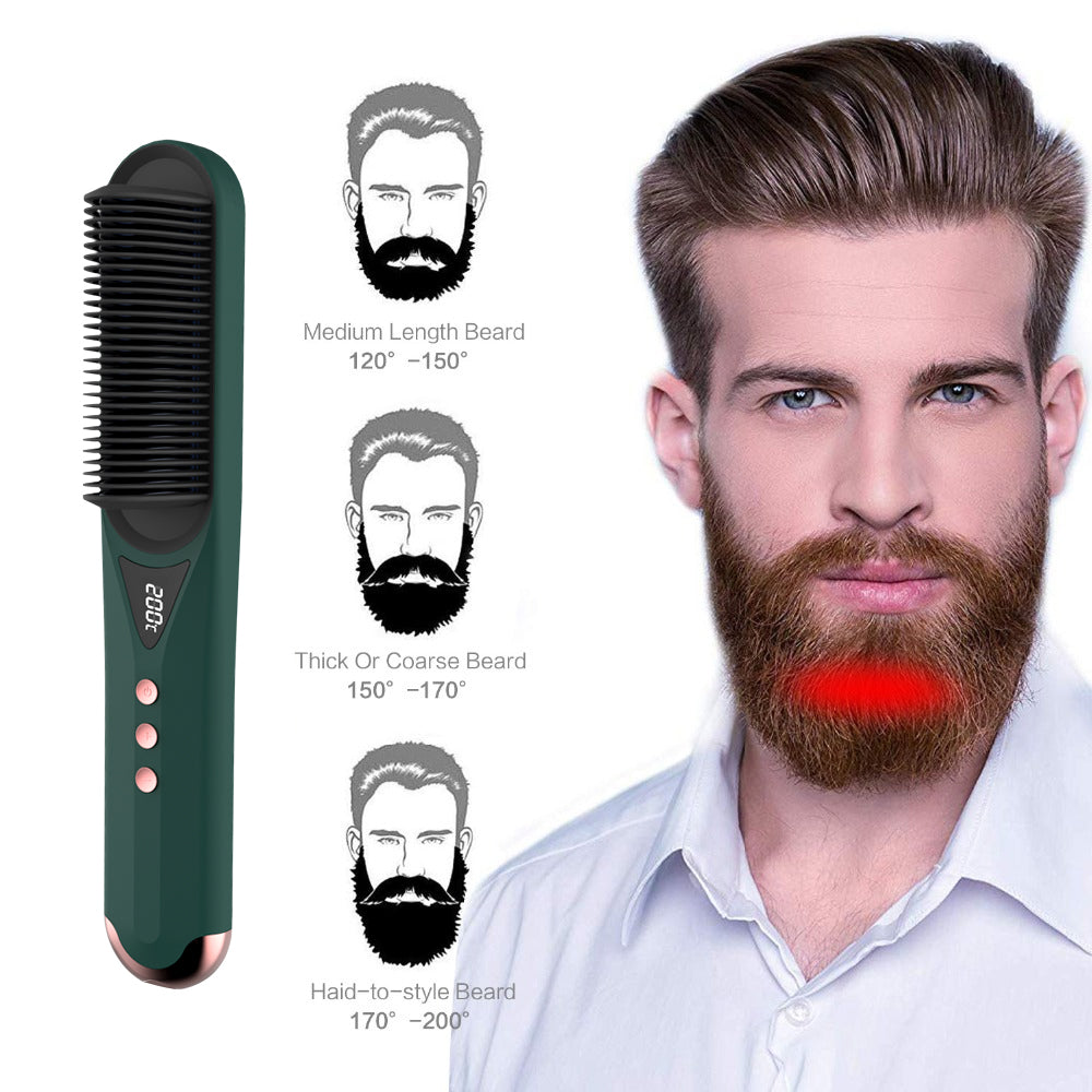 GREEN Beard Comb Beard Hair Straightener Brush Hot Comb Curling Iron