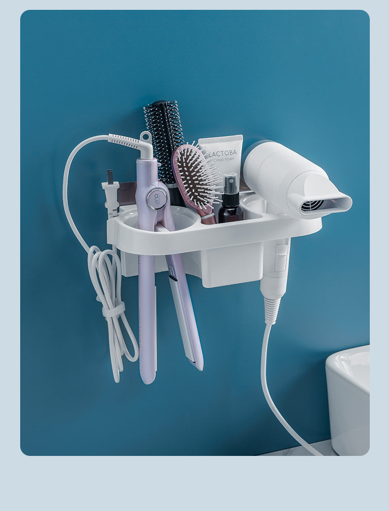 Hair Care Organizer Hands-Free Dryer Holder with Shelf for Curling Irons, Perfect Bathroom Accessories Set.