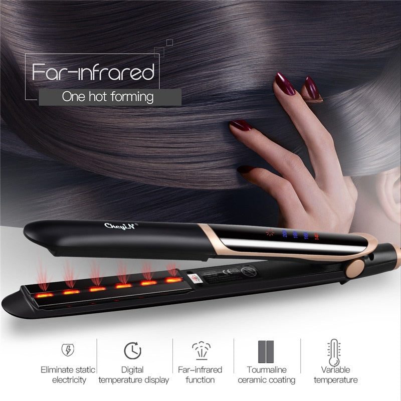 Professional Hair Straightener Curler Hair Flat Iron Negative Ion Infrared Hair Straighting Curling Iron Corrugation LED Display