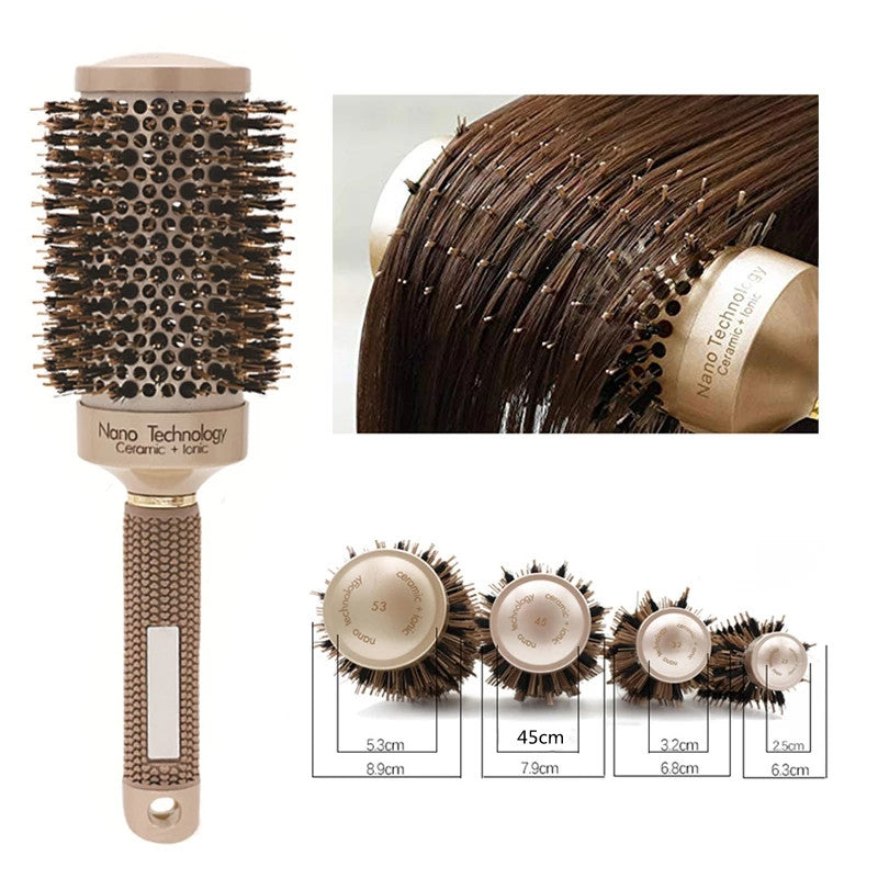 Professional Nano Ionic Round Barrel Hair Comb Styling for Hairdressing and Salon-Grade Hair Styling, Ceramic Ion Technology.